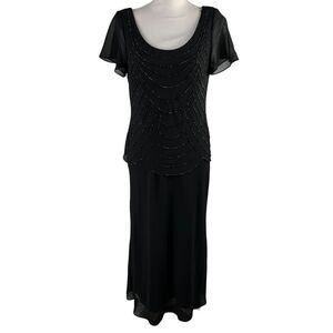 Vintage Black Cocktail Semi Formal Dress Size 8 Beaded Wedding Short Sleeve